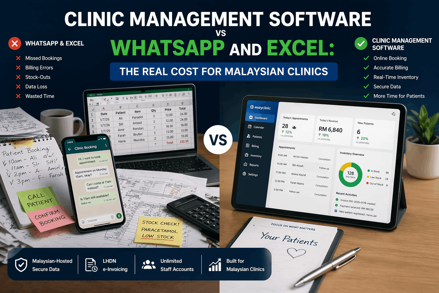 Clinic Management Software vs WhatsApp and Excel: The Real Cost for Malaysian Clinics