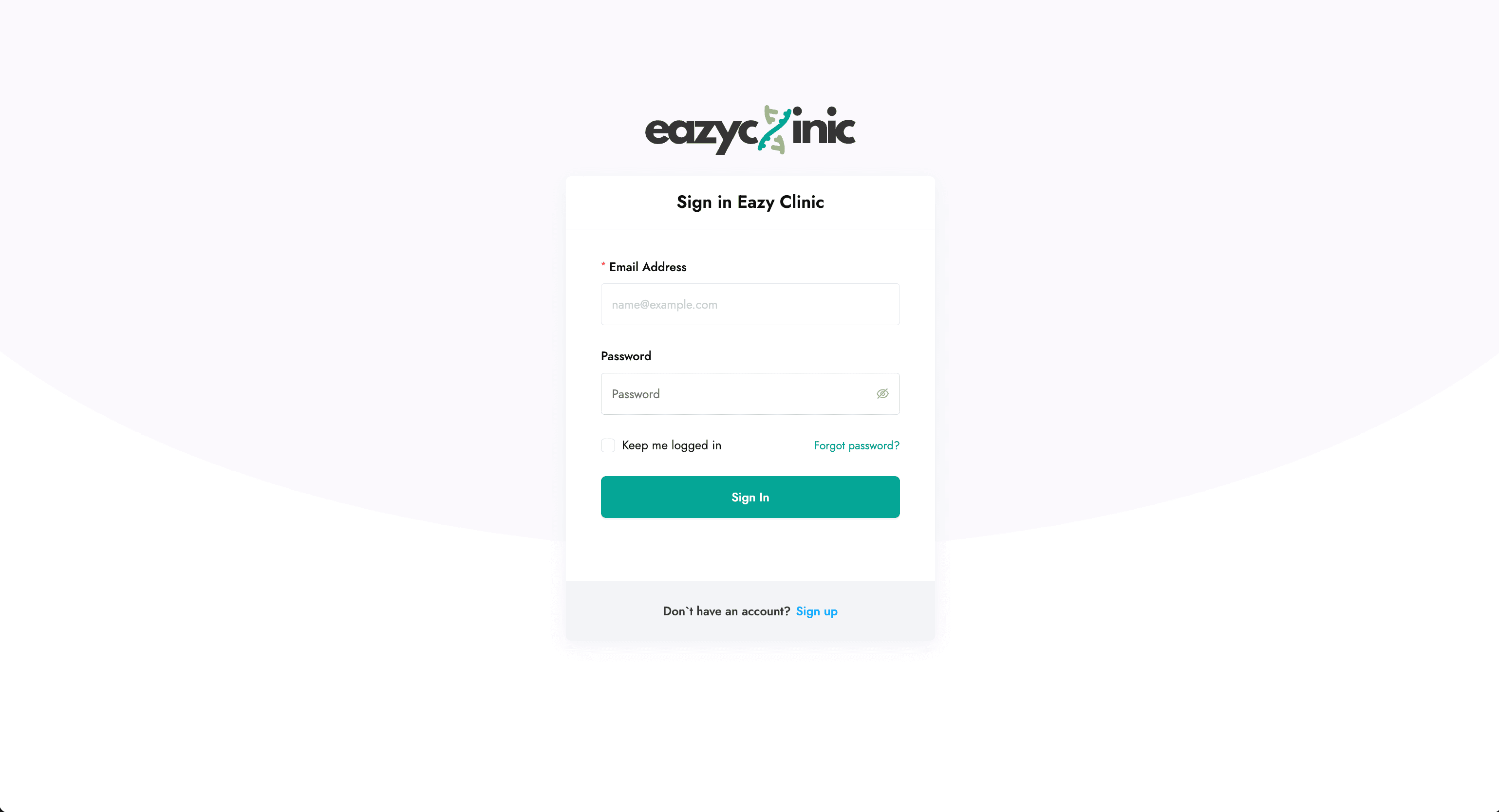 EazyClinic login screen