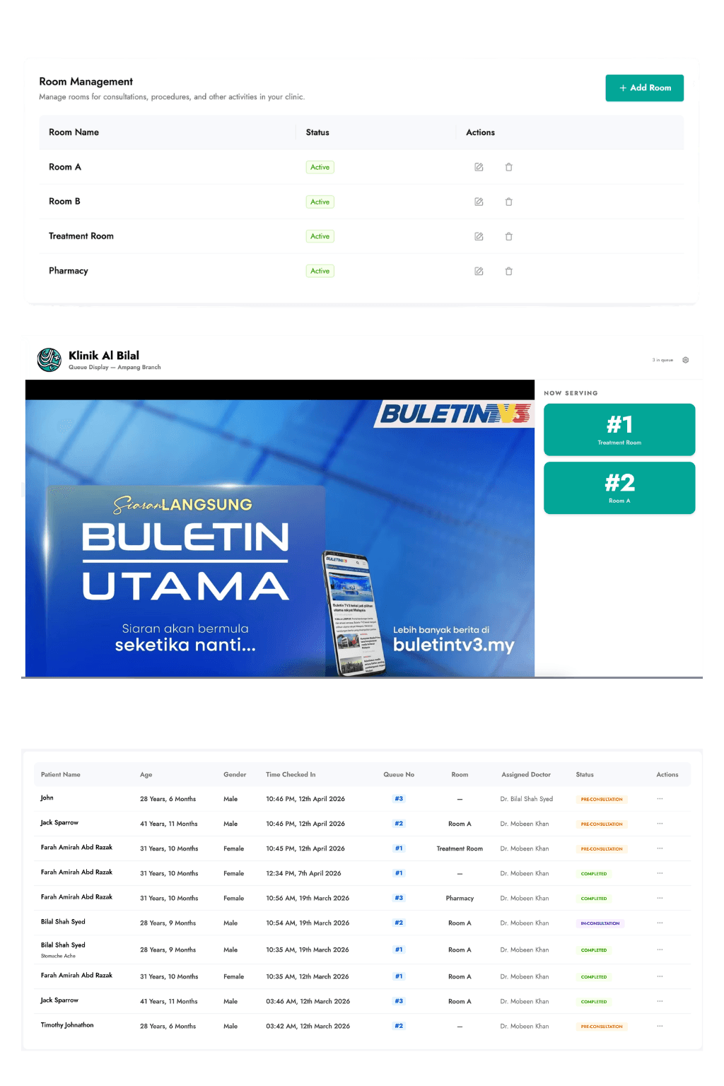 EazyClinic real-time queue management screen